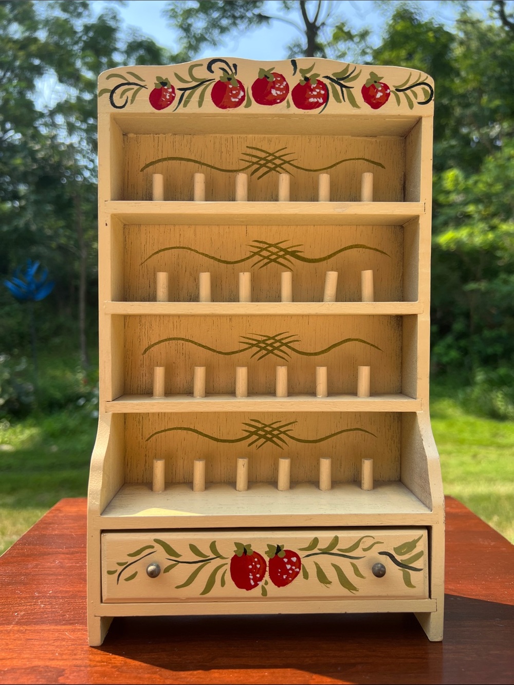 Vintage Handpainted Kitsch Strawberry Wooden Thimble Display Cabinet Shadowbox